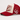 Mountain Valley Stampede red and ivory trucker hat angled side view with horseshoe embroidery
