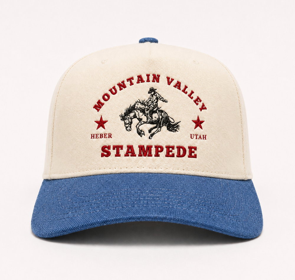 Mountain valley stampede denim and ivory trucker hat - 100% cotton